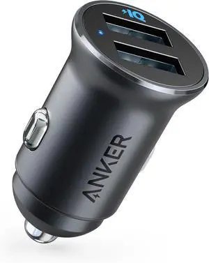 320 Car Charger (24W II) Mini Aluminum Alloy Dual USB with Blue LED for iPhone16 15 14 13 12 Series iPad Pro/Air 2/Mini Galaxy and More - Not Compatible with Quick Charge (Black)