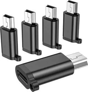 USB Mini Adapter USB-C to Mini-USB Adapter Type C Female to Mini USB 2.0 Male Converter Connector Support Charge & Data Sync for GPS Receiver/Digital Camera/Dash Cam/MP3 Player etc.(5 Pack)