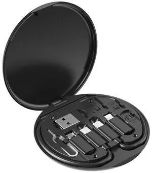 Multifunctional Data Cable Storage Box Adaptor for USB-C and Micro-USB Devices Universal Data Transfer Cable (Black)