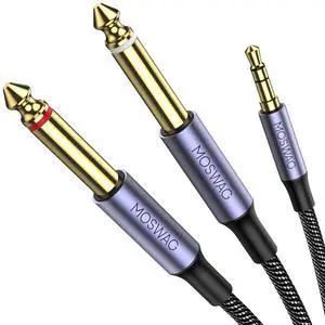 3.5mm 1/8 TRS to 2 x 6.35mm 1/4 TS Mono Y Cable 3.28FT/1Meter Splitter Cable Compatible with Phone iPod Laptop CD Players Power Amplifier Mixer Home Stereo Systems