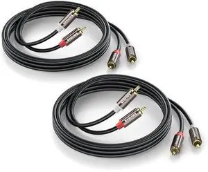 RCA Cables 2 Pack[Hi-Fi Sound PVC Jacket Shielded] 2-Male to 2-Male RCA Audio Stereo Subwoofer Cable Auxiliary Cord for Home Theater Amplifiers HDTV Hi-Fi Systems Speakers (6.6Ft/2m)
