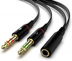 Headphone Splitter Adapter 3.5mm Mic Cable for Computer Headset 3.5mm Female to 2 Dual Male Microphone Audio Stereo Jack Earphones Port to Gaming Speaker PC