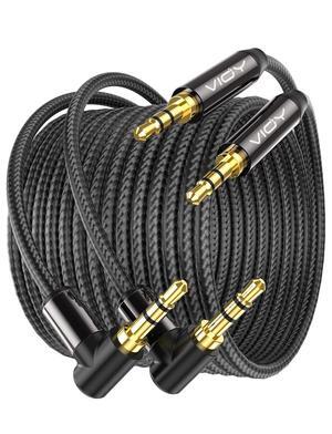 Aux Cord 10 FT + 10 FT 3.5 mm Audio Cable Right Angle-1/8 Male to Male Headphone Auxiliary Stereo Jack Cable 90 Degree for Car Compatible with Headphone Car Stereo Speaker Echo & More