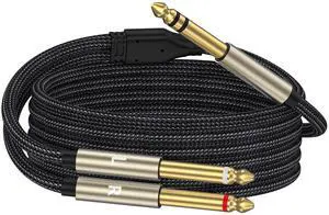 1/4 inch TRS Stereo Y-Splitter Insert Cable 1/4 Inch Male Jack to Dual 1/4inch(6.35mm) Male TS Mono Breakout Cable Audio Patch Cord - 3.3 Feet