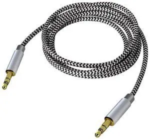 3.5mm Stereo Audio Cable Extension Male to Male Nylon Braided 10ft/3m Tangle-Free AUX Cable for Headphones iPods iPhones iPads Home/Car Stereos and More (Black)