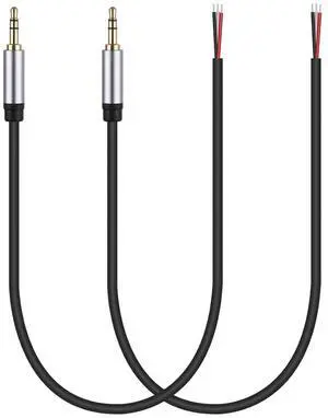 (2 Pack) 1ft Replacement 3.5mm Male Plug to Bare Wire Open End TRS 3 Pole Stereo 1/8 3.5mm Plug Jack Connector Audio Cable for Headphone Headset Earphone Cable Repair