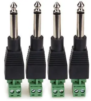 1/4 Plugs for Speaker Cables Patch Cables Snakes - TS Male Mono 1/4 Inch Phono 6.3mm Phone Plug Bulk - 4 Pack (4PCS-Green Welding Free)