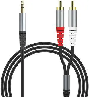 RCA to 3.5mm AUX Cable (2M/6.6Feet) 3.5mm 1/8 to RCA 2-Male Headphone Jack Adapter Y Splitter Premium Stereo Audio Cord for Smartphones Tablets HDTV or MP3 Players Speakers