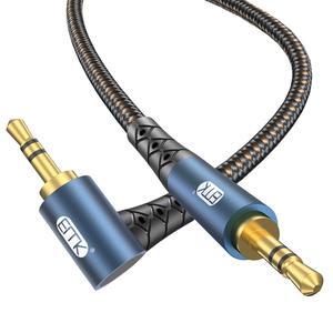 90 Degree Aux Cable 3.5 mm Auxiliary Cord Male to Male Stereo Aux Cable for Car 24K Gold Plated Hi-Fi Sound Quality Nylon Braided for Laptop Phone Tablet MP3 Player Stereo Speaker (6.6ft/2m)