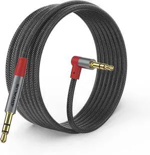 3.5mm Male to Male Audio Cable 0.5M-(1pcs) Fish Wire Braided 90 Degree Right 1/8 Aux Cable Compatible with Headphone Jack Auxiliary Cord for iPhone Home/Car Stereo Speaker Echo