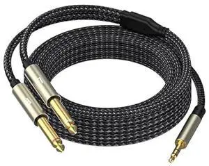 3.5mm Stereo Cable Audio Cord 16FT 1/8 TRS to Dual 1/4 TS Mono Y Splitter Stereo Cord Adapter Compatible with iPhone PC CD Speaker Home StereoSystem