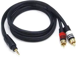 Audio Cable - Premium Stereo Male to 2 RCA Male Gold Plated 22AWG 3 Feet Black