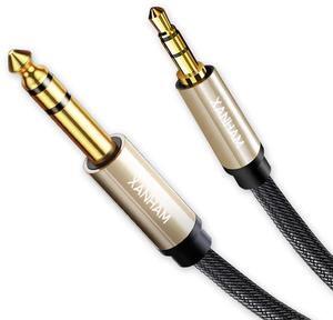 3.5mm to 1/4 Stereo Audio Cable 6.6 Feet /2M 1/8 to 6.35mm 1/4 TRS Male Aux Cord Double Shielded with Braiding for Guitar Amplifiers PC Home Theater Speaker etc.