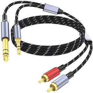3.5mm to RCA 1/4 TRS to Dual RCA Cable 2-in-1 Audio Cable Gold-Plated HiFi Sound Headphone Jack Auxiliary Cord 1/8 6.35mm Adapter Stereo Y Splitter for Phone Speaker MP3 Tablet HDTV 6.6FT