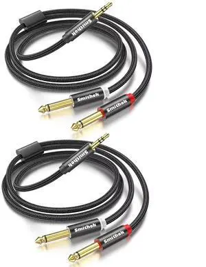 2pack 3.3Ft 3.5mm TRS to Dual 6.35mm Stereo Cable 1/8 TRS to Dual 6.35mm 1/4 TS Mono Y Splitter Audio Cord Adapter for Smartphone Mixer PC CD Player Speakers and Home Stereo System