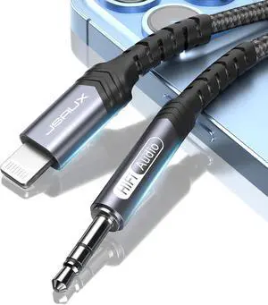 MFi Certified Lightning to 3.5mm Audio Cable 3.3FT AUX Cord for iPhone Headphones Jack Compatible with iPhone 14/14 Plus/14Pro/13/13 Pro Max/12/12 Pro/11 Pro/X/XS/XR/8/Car Stereo-Grey