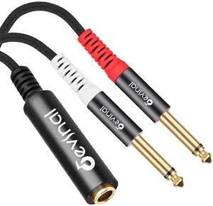 TRS to Dual TS Breakout Cable - 1/4 Female Stereo to Dual 6.35mm TS Male Adapter & 6.35mm Female to 2 x 1/4 Mono Y Splitter - 1 ft