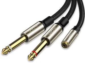 3.5mm to Dual 1/4 Inch Audio Splitter Cable Gold Plated 1/8 TRS Female to Dual Quarter Inch 6.35mm TS Mono Male Plug Braided Stereo Breakout Cable 35cm/13.8inch