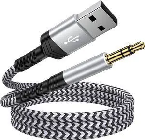 USB to 3.5mm Male AUX Audio Jack Cable 3FT USB A to 3.5mm TRRS Audio Cord Jack Adapter Nylon Braided Stereo AUX Cable for PC Compurter Speaker Headphones Laptop Mac OSX Desktop PS5 PS4 Windows