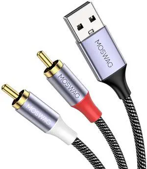 USB to RCA Cable USB to Dual RCA Stereo Y Splitter Cord Jack Adapter Nylon Braided Stereo Audio Converter Compatible with Laptop PC DVD Player Speaker Power Amplifier