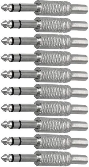 6.35mm 1/4 Inch Stereo Male Metal Connector with Spring Strain Relief Plug Coax Audio Mic Solder Adapter (10 Pack)