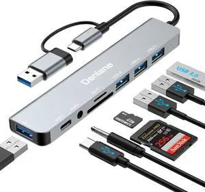 USB C Hub USB Hub 3.0 for Laptop Upgrade 8 in 2 USB Splitter with USB-C/4 USB A Port Extender TF/SD Card Slot 3.5mm Audio Adapter USBC USB Dongle for PC/Mac/MacBook/Laptop/iPad/Tablet