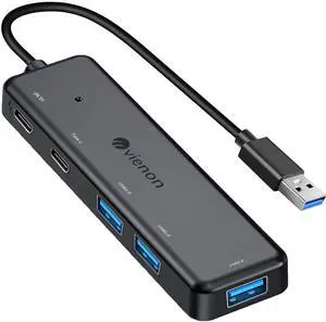 VIENON USB 3.0 Hub 5 in 1 USB Extender with USB C Power & Data Ports USB Splitter USB Port Hub for Laptop/PC Multiport USB Dock for MacBook Mac Pro Mac Mini iMac Surface Pro XPS