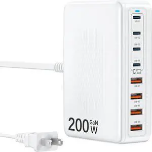 USB C Charger Block 200W Charging Station Hub for Multiple Devices Upgraded GaN III 8-Port PD 65W Fast Laptop Power Adapter for MacBook Pro/Air  iPad HP iPhone 16/15  S25/S24 Steam Deck etc