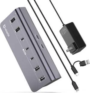USB C Hub Powered USB Hub with 5V 3A Power Adapter 10Gbps USB Splitter with 4 USB-A and 3 USB-C Ports 7-Port Type C Multiport Adapter for MacBook Air/Pro iPhone 16/15 Laptop and More