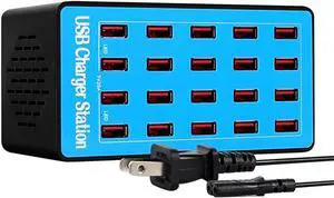 100W 20-Port Multi-Device USB Charging Station - Supports simultaneous Charging for Smartphones Tablets smartwatches and Other USB-Powered Devices.(20 Port Charger Station-Blue)