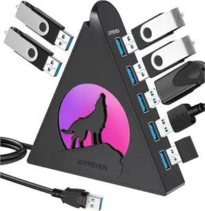 7-Port USB 3.0 Hub Vertical USB Hub Splitter with RGB Lighting 5Gbps High-Speed Data Transfer and 2FT Extension Cable Compatible with PC MacBook Laptop PS5 Xbox Flash Drive Printer