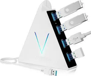 USB 3.0 Hub 4 Port USB Hub Tower 2ft Cable USB Splitter for Laptop PC PS4 PS5 Xbox Mouse Keyboard Flash Drive U-Disk (White)