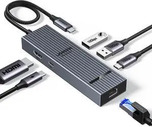 Revodok Pro 6 in 1 USB C Hub Gigabit Ethernet Adapter with 4K 60Hz HDMI 100W PD Charging 10Gbps USB A&C 3.2 Data Ports Compatible with Mac M1 M2 M3 iPad iPhone 16 Pro/Pro Max Steam Deck