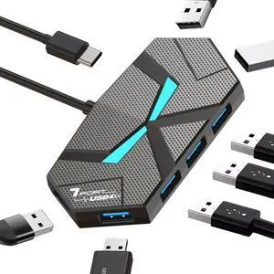USB C 3.0 Hub with 7-Port Multiport USB C Adapter 1Ft for Data Transfer and Charging USB Hub Splitter for Laptop Desktop PC MacBook iMac iPad Keyboard Mouse
