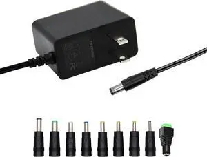 5V 2A Wall Charger Power Supply Adapter 10W Universal AC/DC Adapter 100-240V AC to DC 5V Power Cord Converter with 9 Interchangeable Jacks Plug for USB Hub TV Box Router Camera and More (1 Pack)