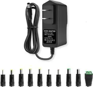 9V DC Power Supply 1A AC Adapter 100-240V 50/60Hz to 9 Volts 1Amp Transformer DC 9V Power Cord 5.5mm x 2.5mm Plug & 10 Tips