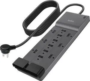 12-Outlet Surge Protector Power Strip w/ 12 AC Outlets & 8ft Flat Plug UL-listed Heavy-Duty Extension Cord for Home Office Travel Computer Laptop Charger - 3 940 Joules of Protection