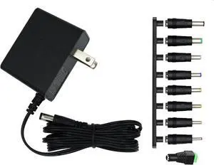 9V Power Supply 9V 1.5A 13.5W Universal 100-240V AC to DC 9Volts 1.5A 1A 0.8A 0.5A 450mA Power Adapter with 9 Plugs for LED Strip Light Camera Router Elliptical Trainer -Center Positive 5.5x2.1mm Plug