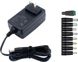 24V 1A Power Supply 6 FT Power Cord ETL Certified AC 100V-240V to DC 24 Volt Power Supply Adapter with 5.5mm x 2.1mm Plug and 9 Interchangeable Plug for LED Strip Lights CCTV Camera DC Pump etc