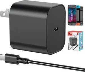60W Fast Charger for Nintendo Switch 2 AC Adapter with 4.9FT Detachable Charging Cable Support 4K TV Dock Mode for Steam Deck & Type-C Devices Gamecube Games[Replacement Charger for Switch 2]