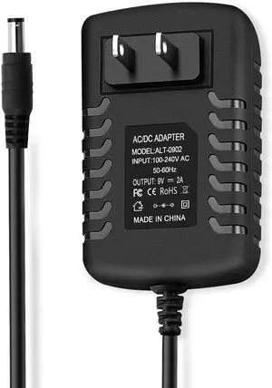 9V AC DC Power Supply Adapter Cord 100-240V 50-60Hz Wall Power Adapter to DC 9 Volt 2 Amp Transformer with 5.5 x 2.5mm 2.1mm Barrel Plug [Center +]