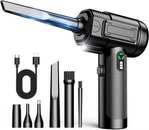 Compressed Air Duster: 100000RPM Electric Air Duster with LED Light Mini Air Blower Rechargeable Cordless Keyboard Cleaning Jet Dry Blower - Car PC and Home Cleaning Kit Easier to use