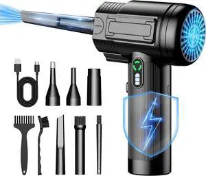 Compressed Air Duster: 100000RPM Electric Air Duster with LED Light Mini Air Blower Rechargeable Cordless Keyboard Cleaning Jet Dry Blower - Car PC and Home Cleaning Kit Easier to use