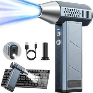 Compressed Air Duster 360000RPM 52m/s Cordless Electric Air Duster with Flashlight 4-Speed Adjustable Mini Air Blower Gun USB-C Charging