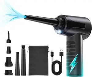 Electric Compressed Air Duster Rechargable Air Blower for Car 100000RPM Air Can Duster for Computer PC Mini Blower Cordless with Led Light Handheld Blower Keyboard Cleaner Black