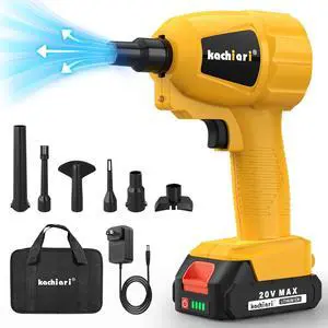 High Volume Compressed Air Duster with 20V Max Battery 50000RPM Brush Motor LED Light 6 Multi-Use Accessories - Ideal for PC Keyboard Car Cleaning Battery Included