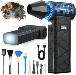 Electric Air Duster with LCD Screen & Flashlight 180000RPM Compressed Air Duster Turbo Fan(10000mAh) High-Speed Electric Air Blower Duster with 4 Gear Wind Jet Fan with Assist Lighting -Black