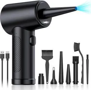 Achsan Powerful Compressed Air Duster 91000RPM High-Power Electric Air Blower for Dust Removal Safe for Electronics Keyboards PC Car Interiors Reusable Eco-Friendly & Ergonomic Design (Black)