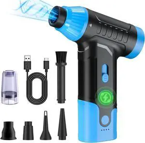 Electric Compressed Air Duster - Electric Air Duster for PC Rechargeable Mini Blower 150 000 RPM Cordless Vacuum for Cleaning Keyboards Computers and Cars (Blue)