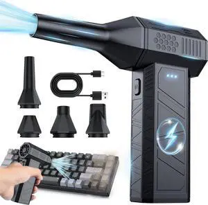 Compressed Air Duster - Electric Air Duster with Brushless Motor Rechargeable Air Duster 3-Speed Cordless Blower for Keyboard Computer Car & Home  High-Power Reusable & Portable